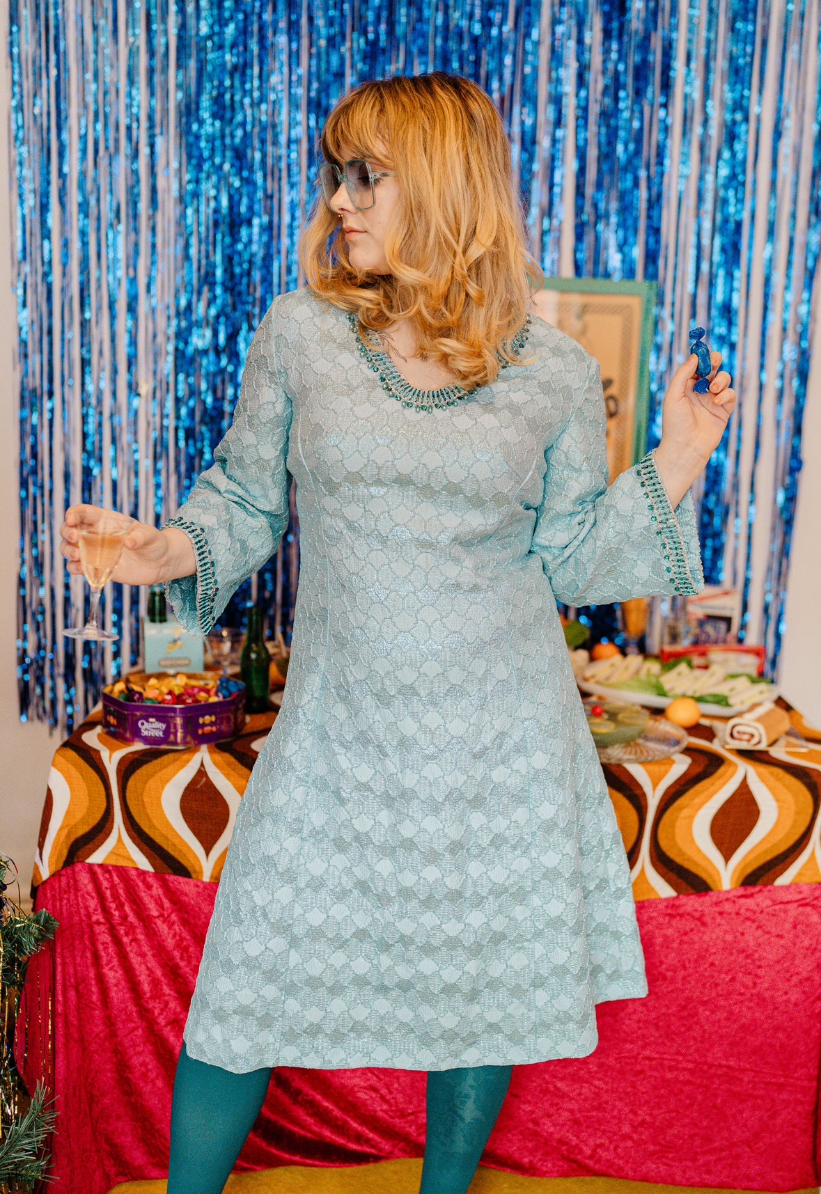 Vintage 60s Baby Blue Diamanté Dress