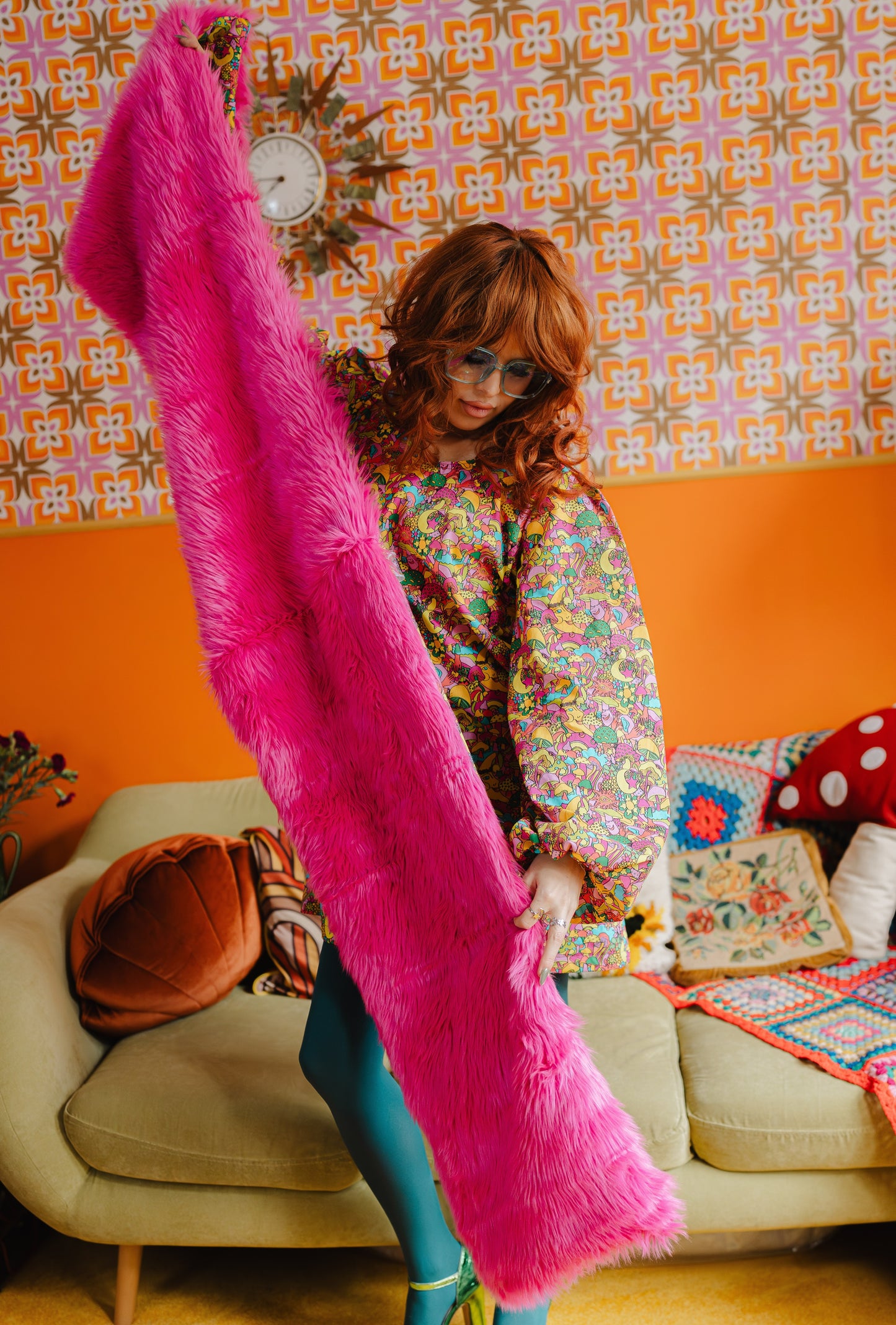 Magic Meadow Oversized Pink Fur Shawl