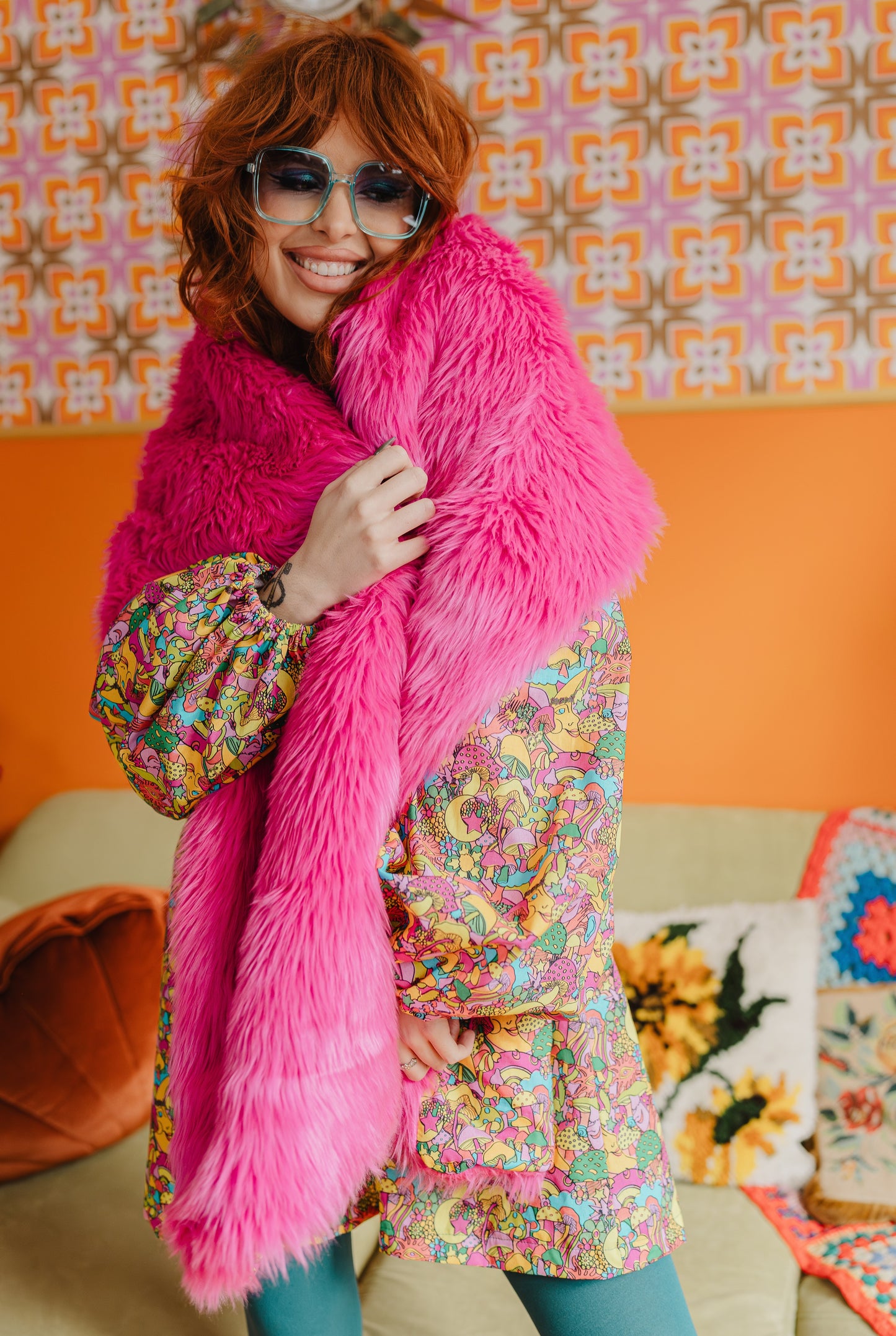 Magic Meadow Oversized Pink Fur Shawl