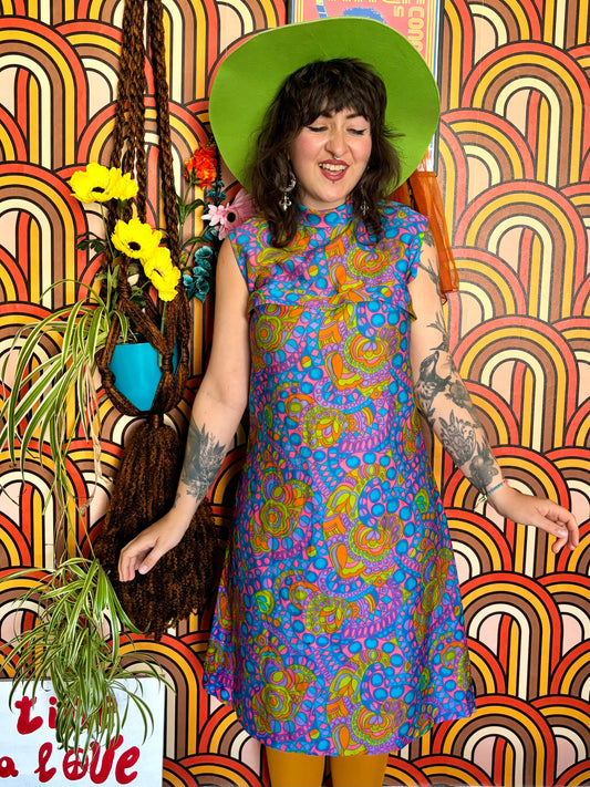 Vintage 60s Blue Psychedelic Shift Dress