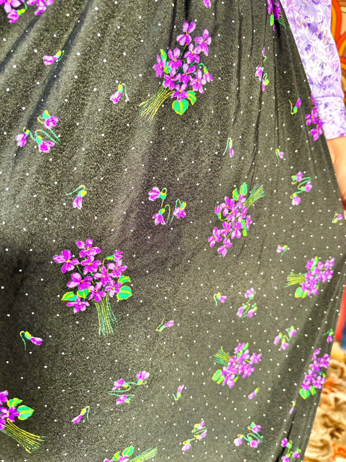 Vintage 70s Black and Purple Floral Wrap Skirt