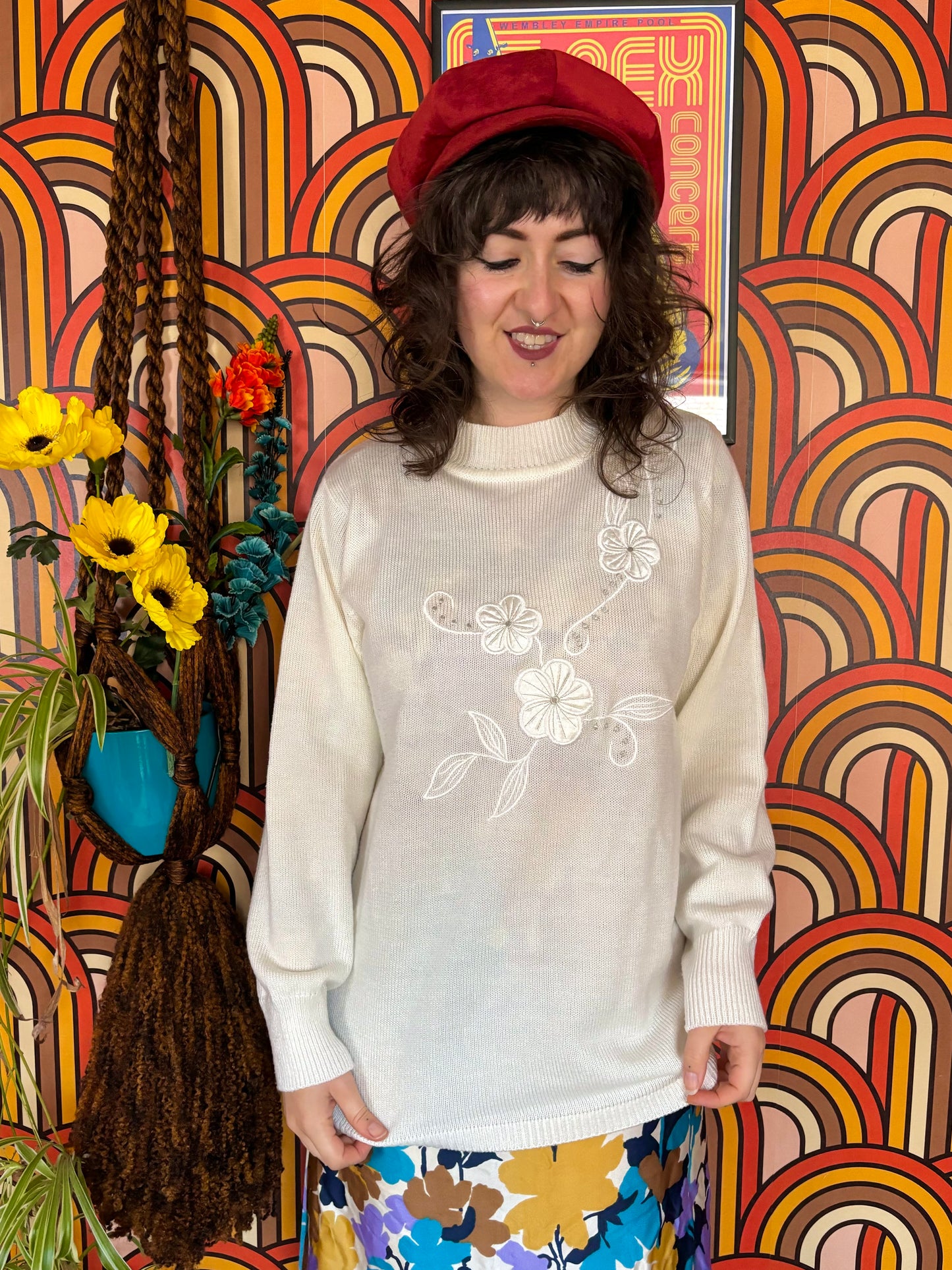 Vintage 80s White High Neck Jumper