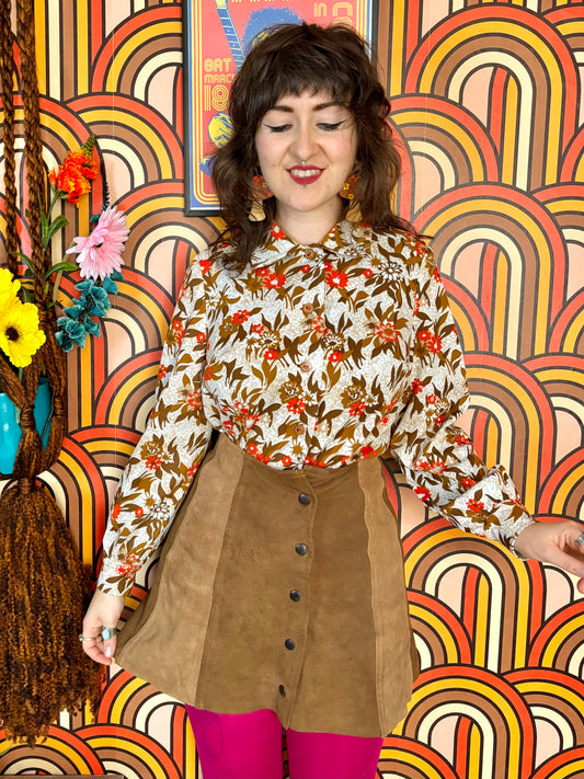 Vintage 70s Suede Panel Mini Skirt