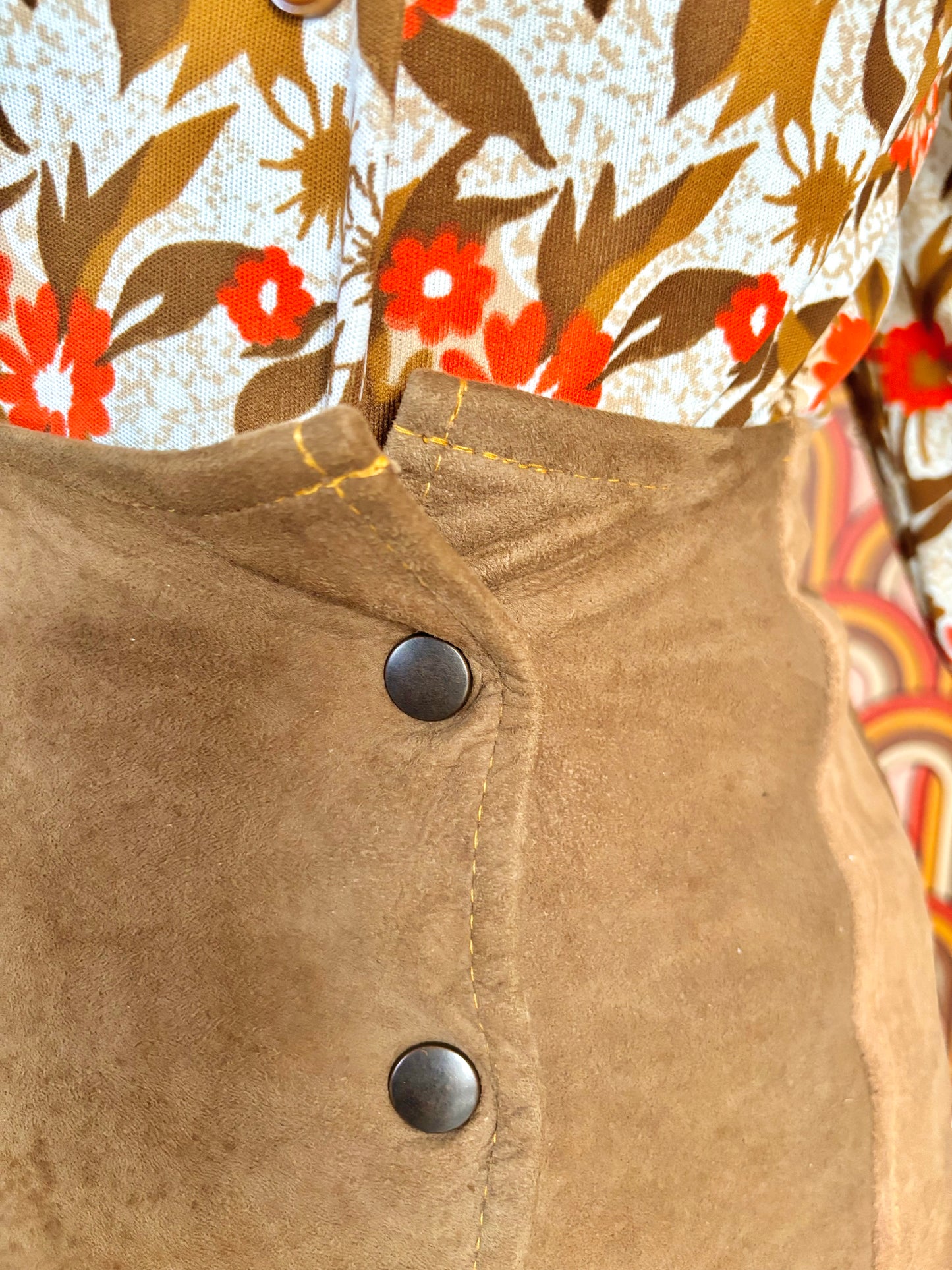 Vintage 70s Suede Panel Mini Skirt