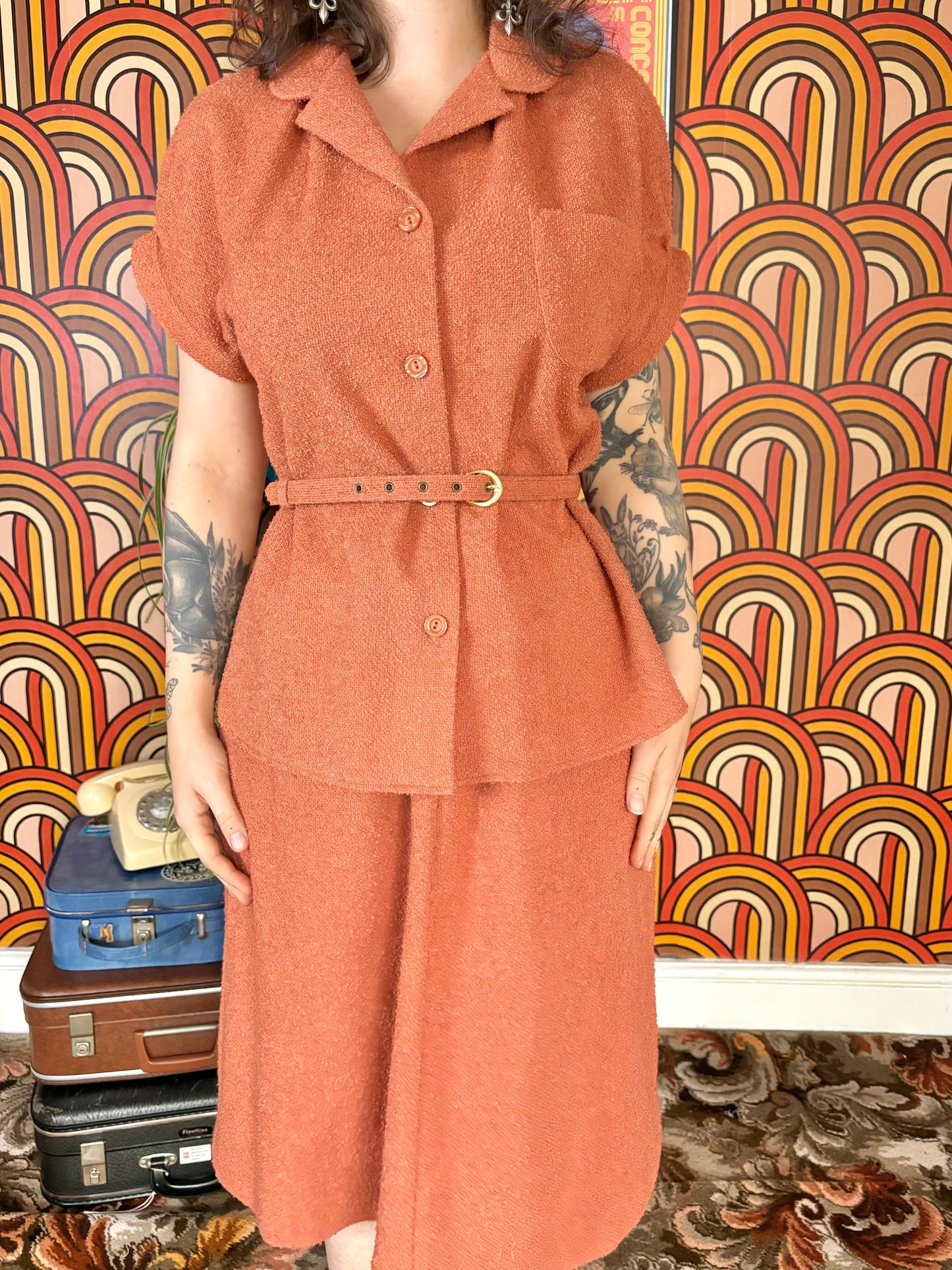 Vintage 60s Coral Towelling Two Piece Suit