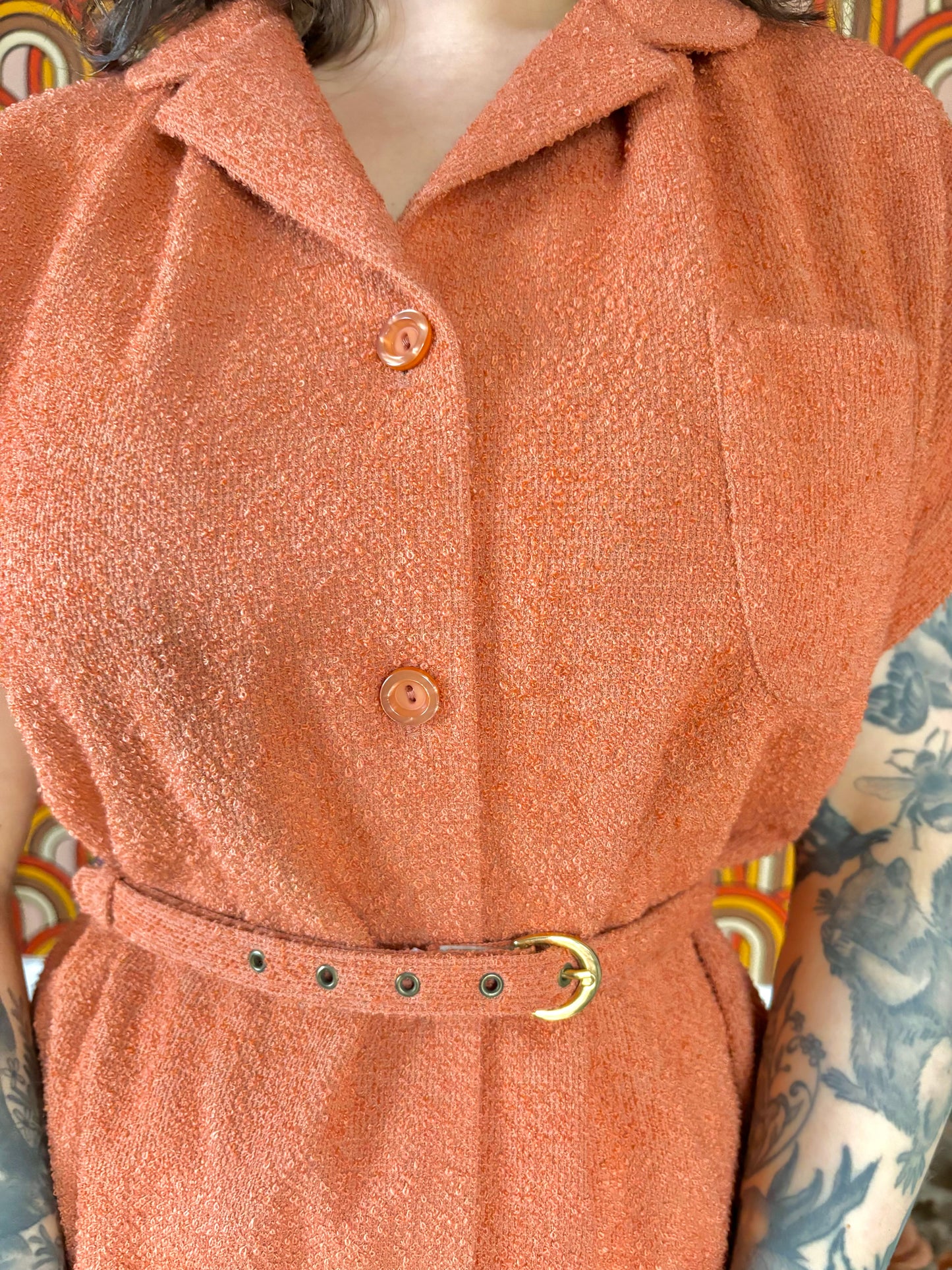 Vintage 60s Coral Towelling Two Piece Suit