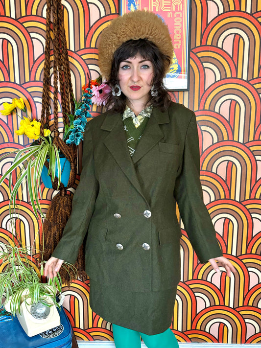 Vintage 80s Khaki Wool Two Piece Suit