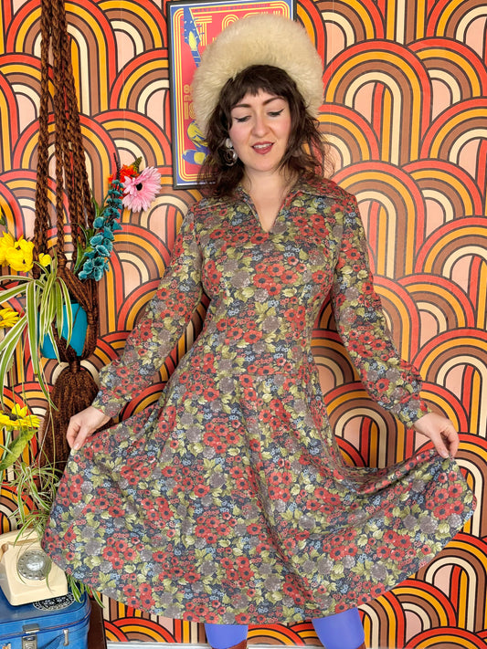 Vintage 70s Multi Floral Midi Dress