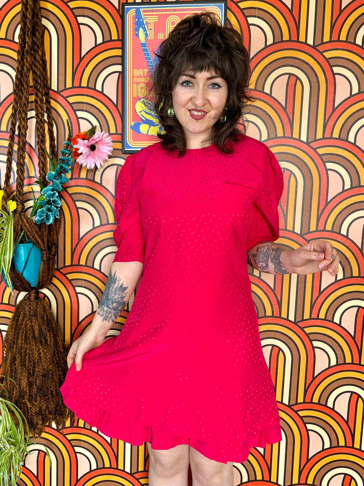 Vintage 80s Hot Pink Mini Party Dress