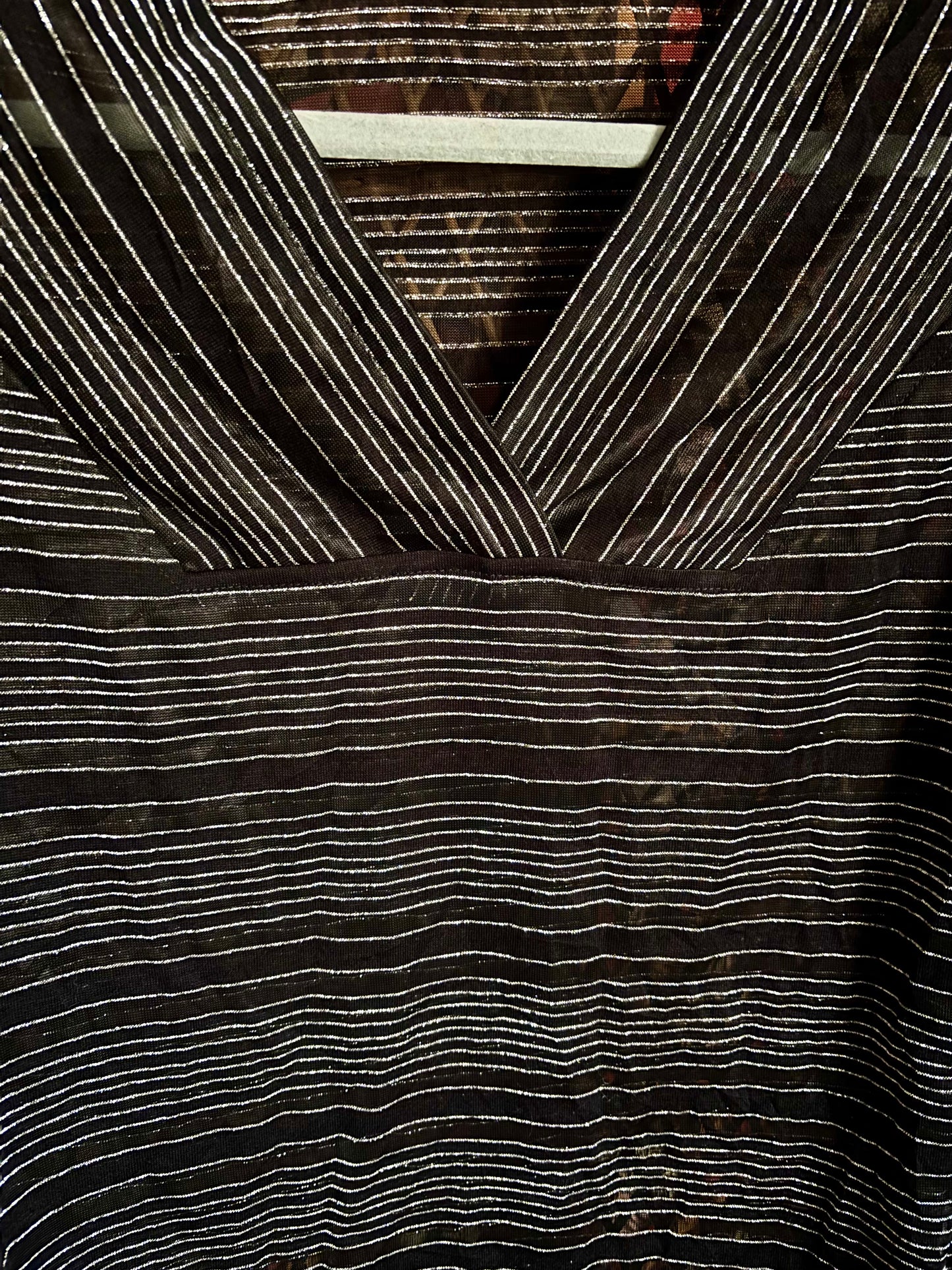 Vintage 70s Black and Silver Stripe Blouse