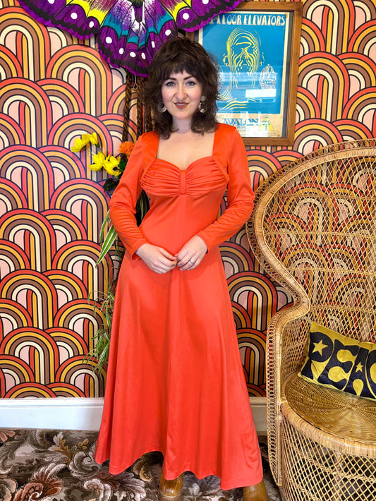 Vintage 70s Coral Trina Lewis Maxi Dress