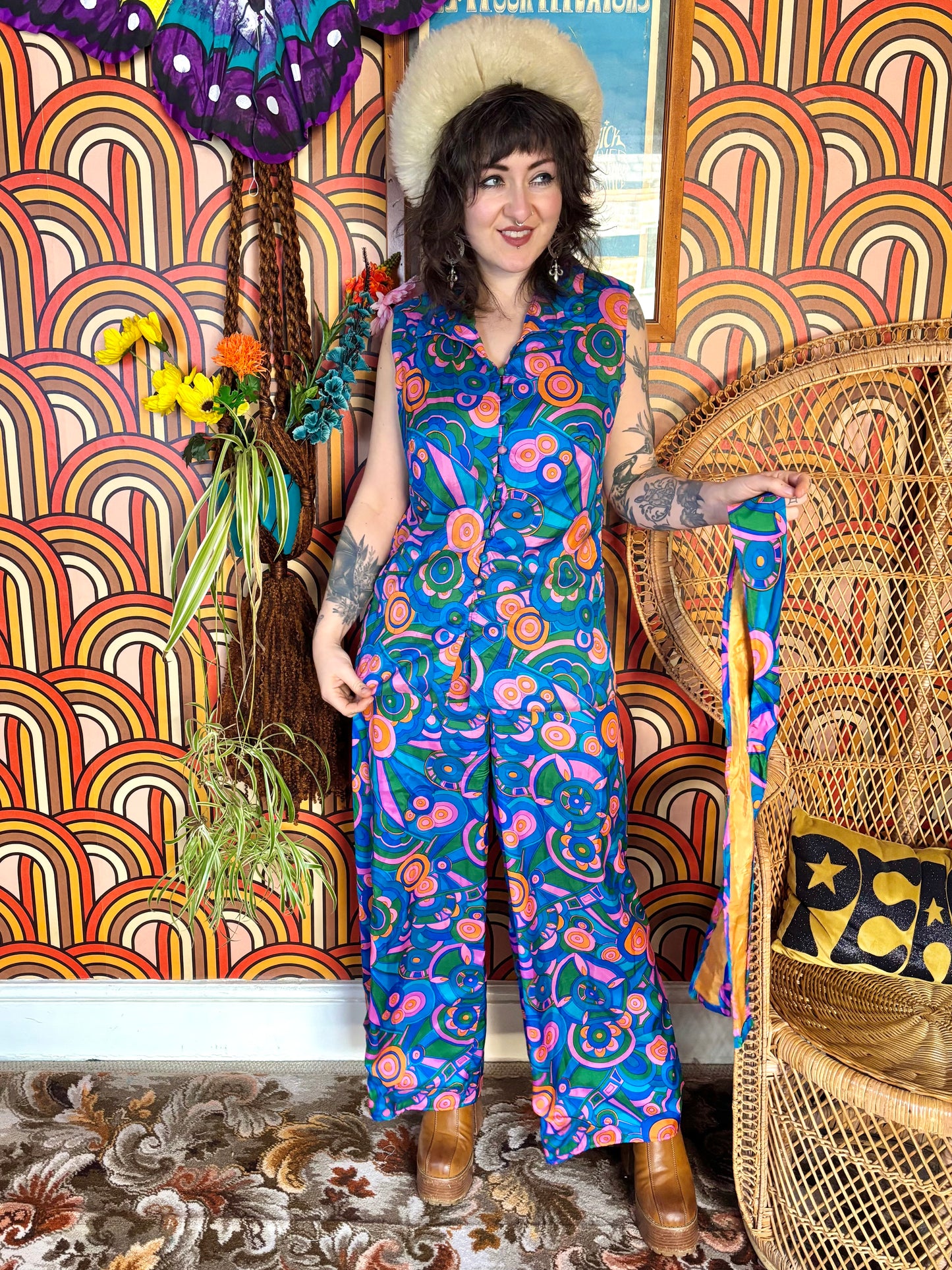 Vintage 60s Rare Blue Psychedelic Two Piece