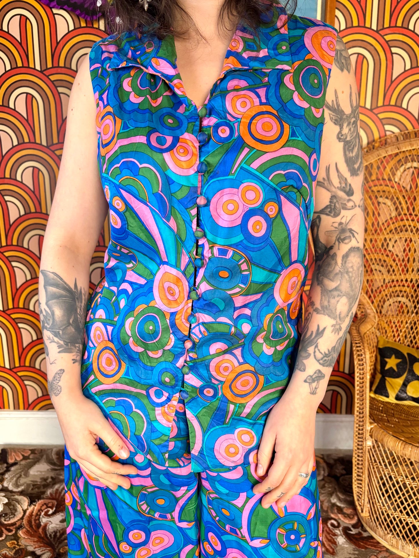 Vintage 60s Rare Blue Psychedelic Two Piece