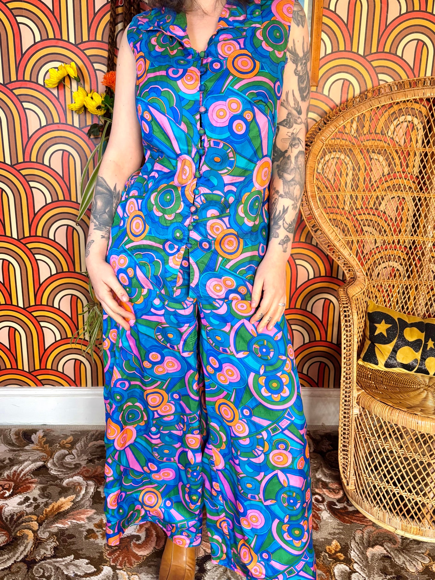 Vintage 60s Rare Blue Psychedelic Two Piece