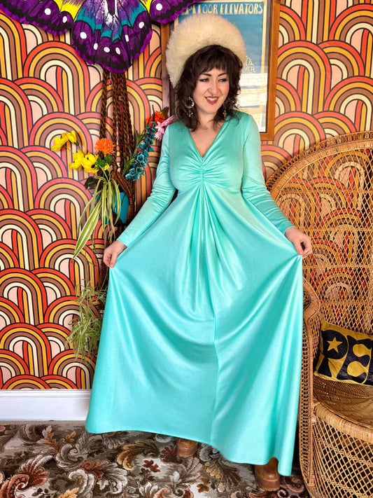 Vintage 70s Mint Green Maxi Dress