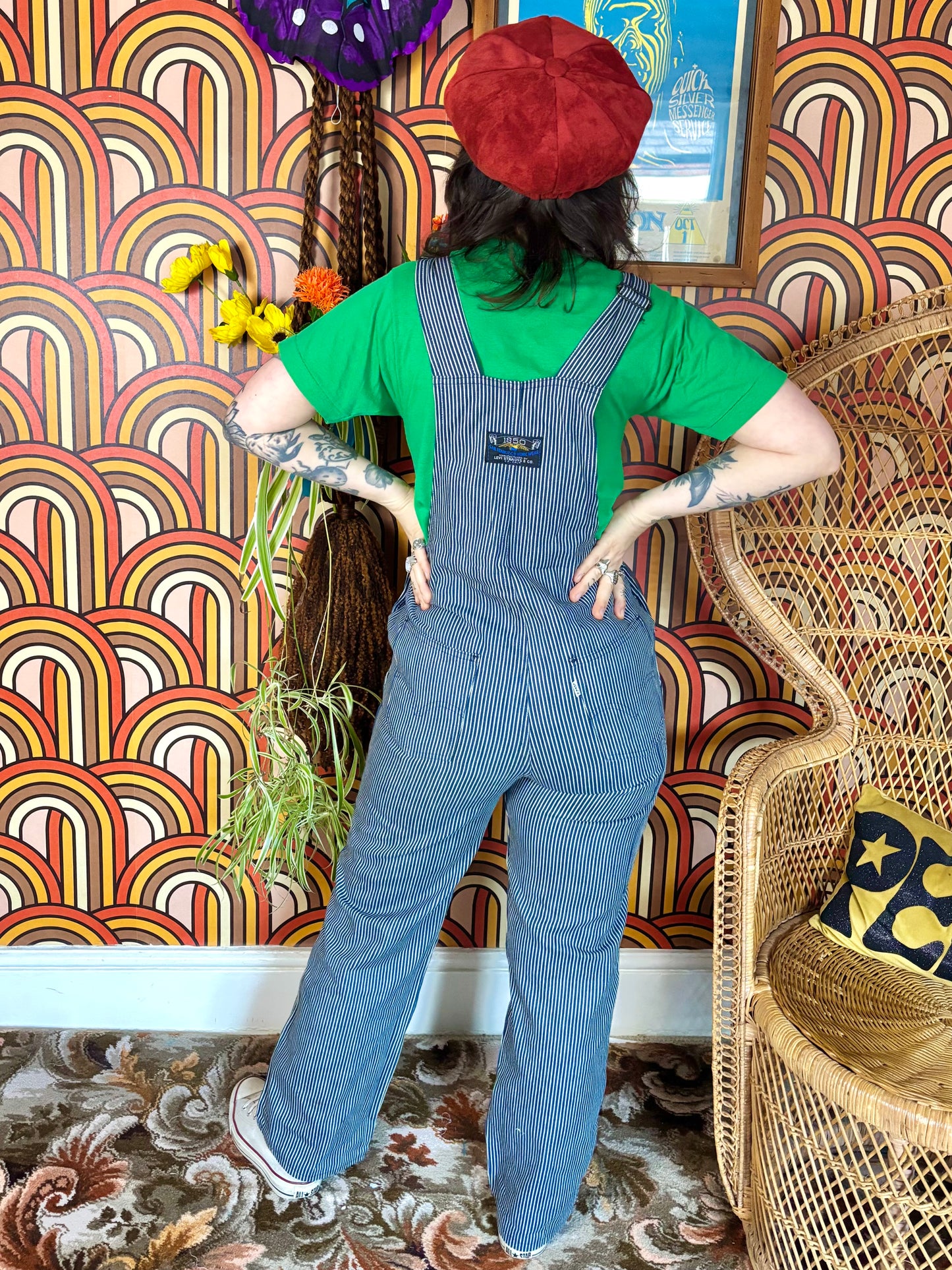 Vintage 80s Rare Stripe Denim Levis Dungarees