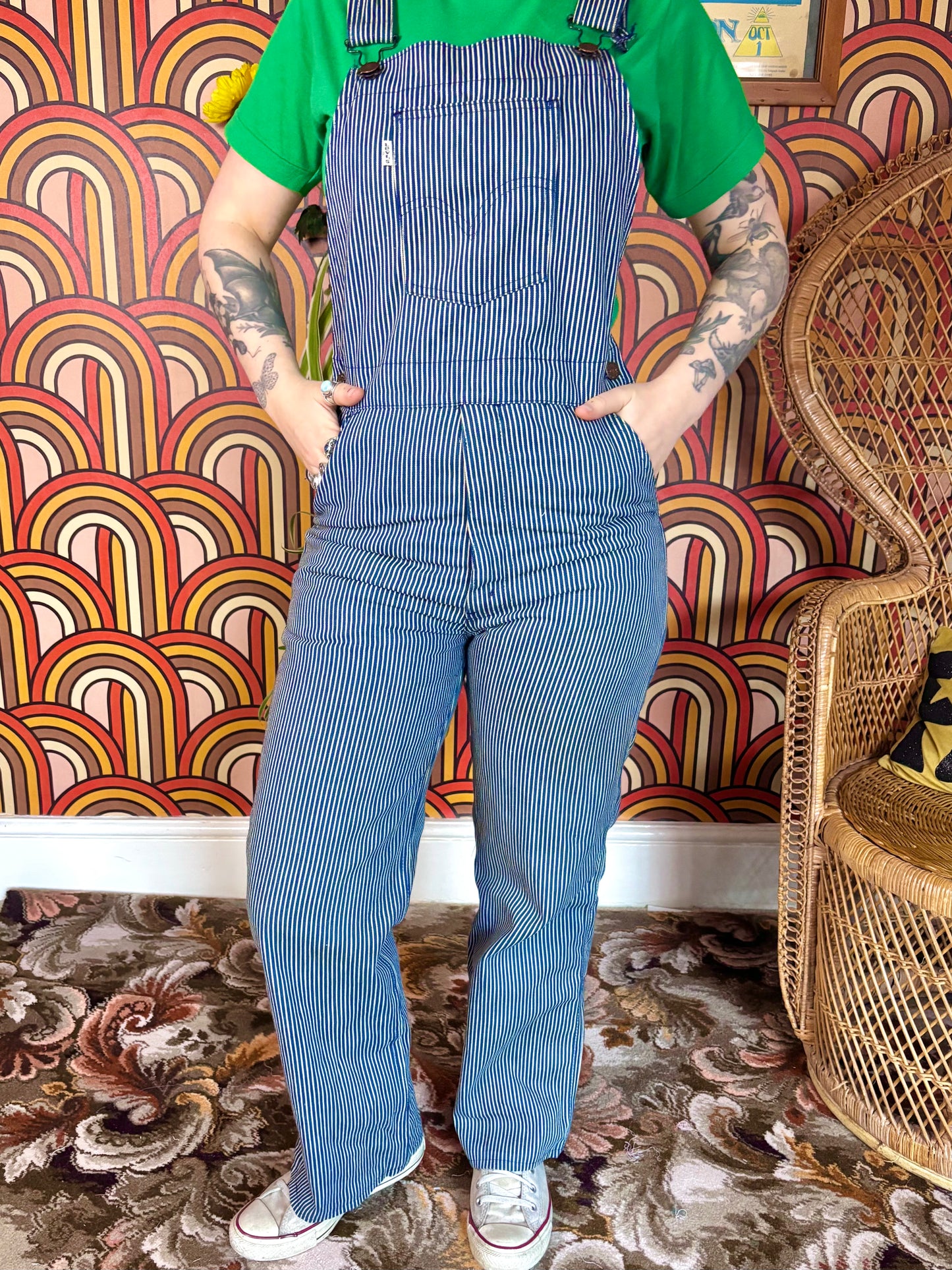 Vintage 80s Rare Stripe Denim Levis Dungarees