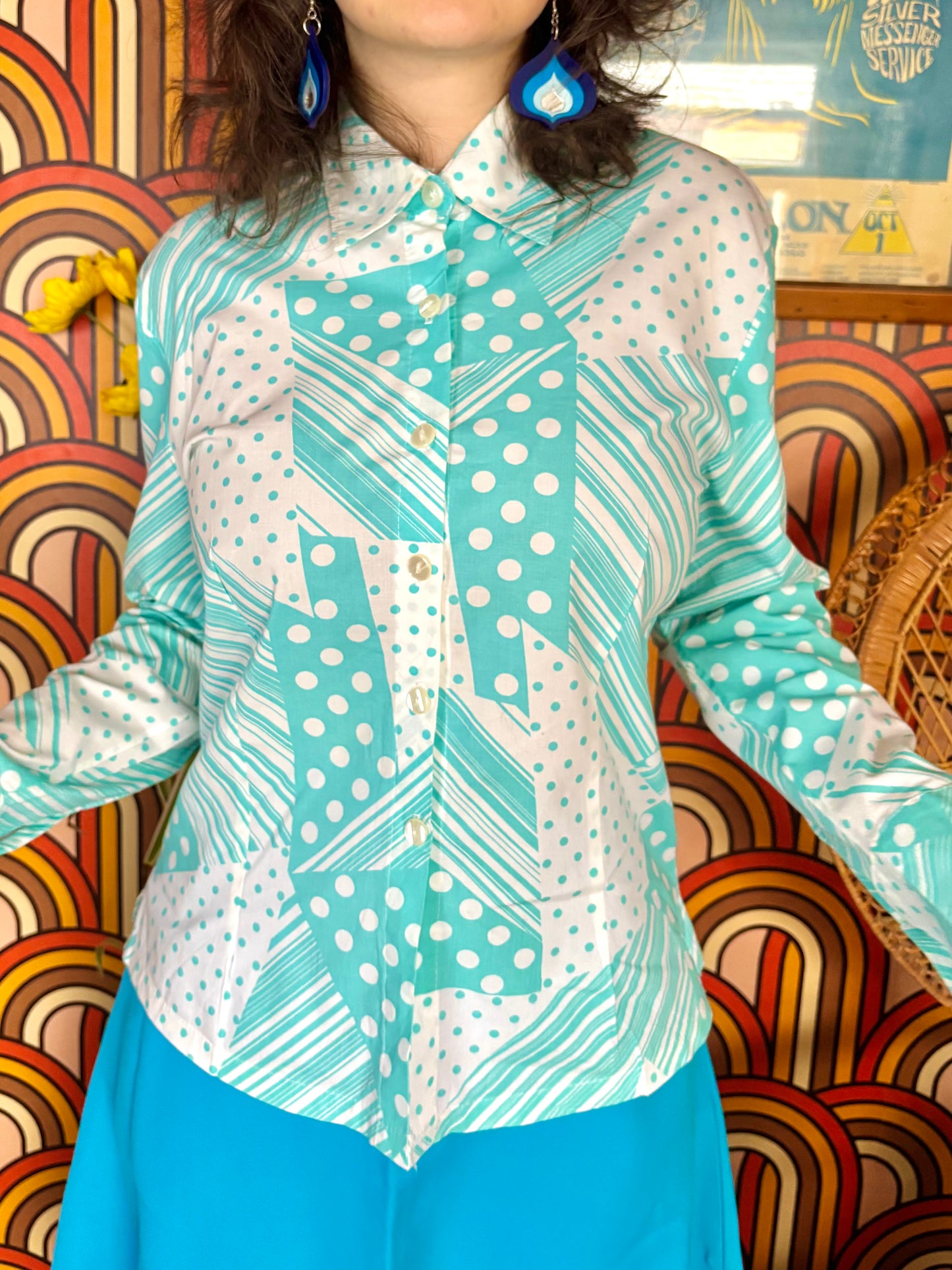 Vintage Turquoise Spotty Shirt