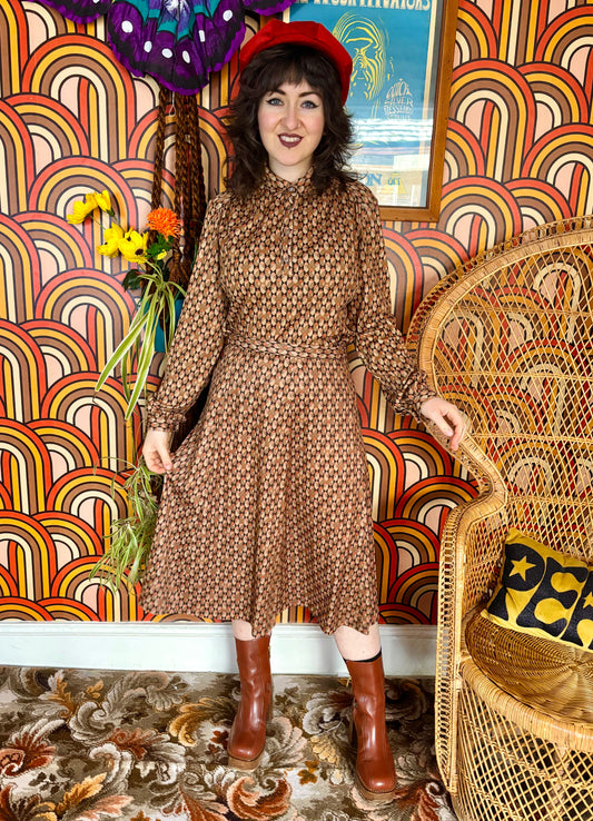 Vintage 70s Brown Print Eastex Two Piece