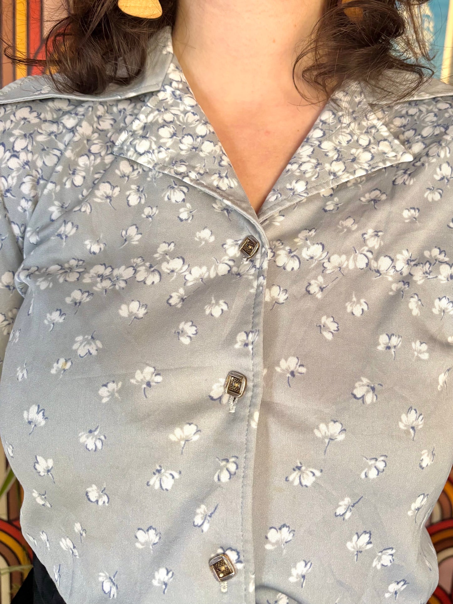 Vintage 70s Grey Floral Shirt