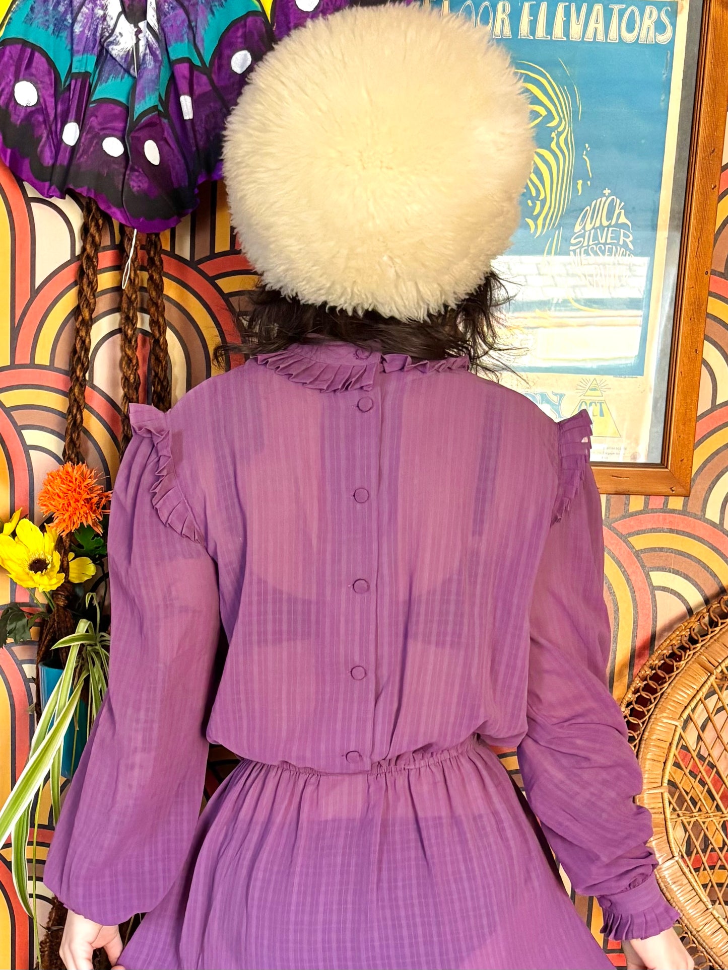 Vintage 70s Purple Frill Midi Dress