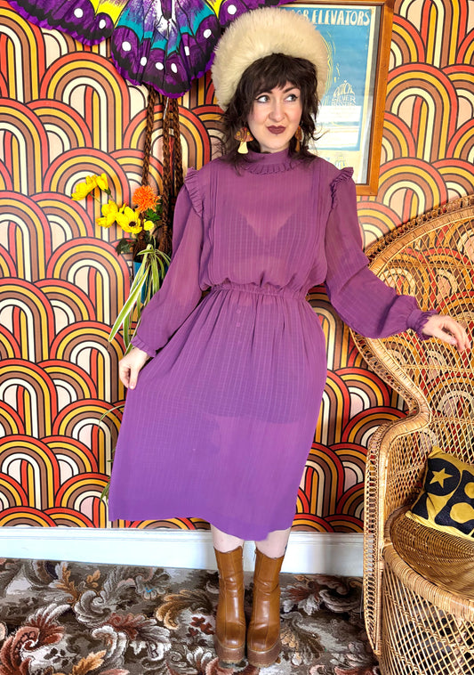 Vintage 70s Purple Frill Midi Dress