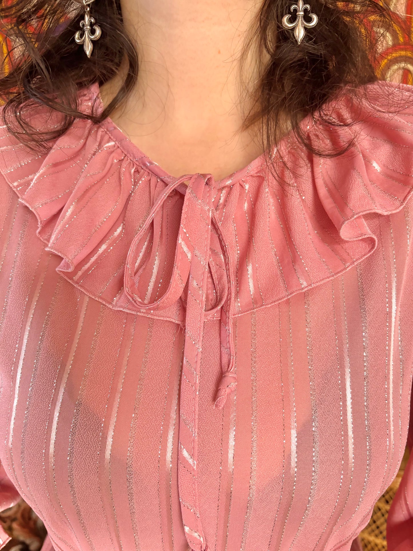 Vintage 70s Pink Frill Midi Dress