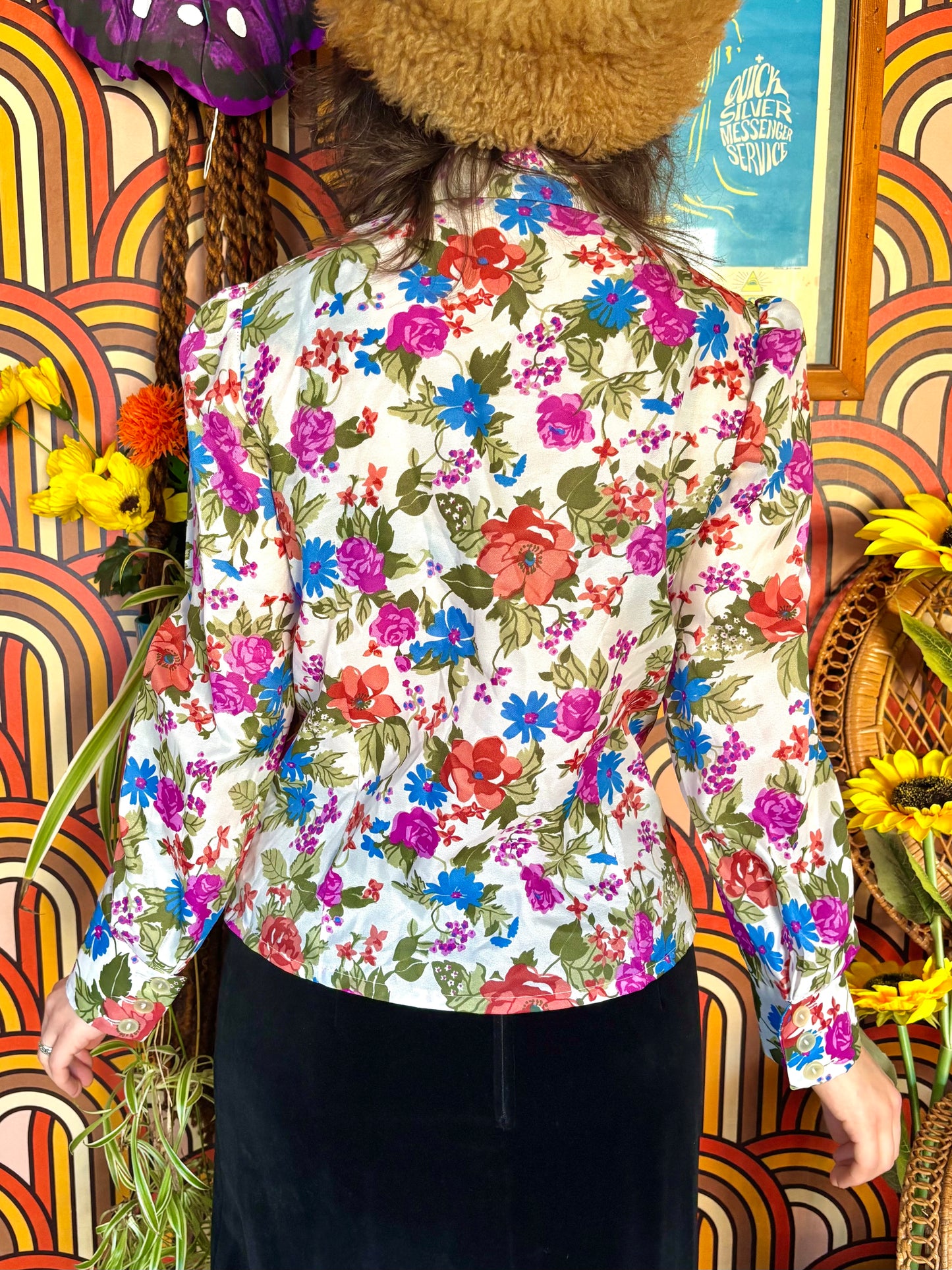 Vintage 70s Floral Dagger Collar Shirt