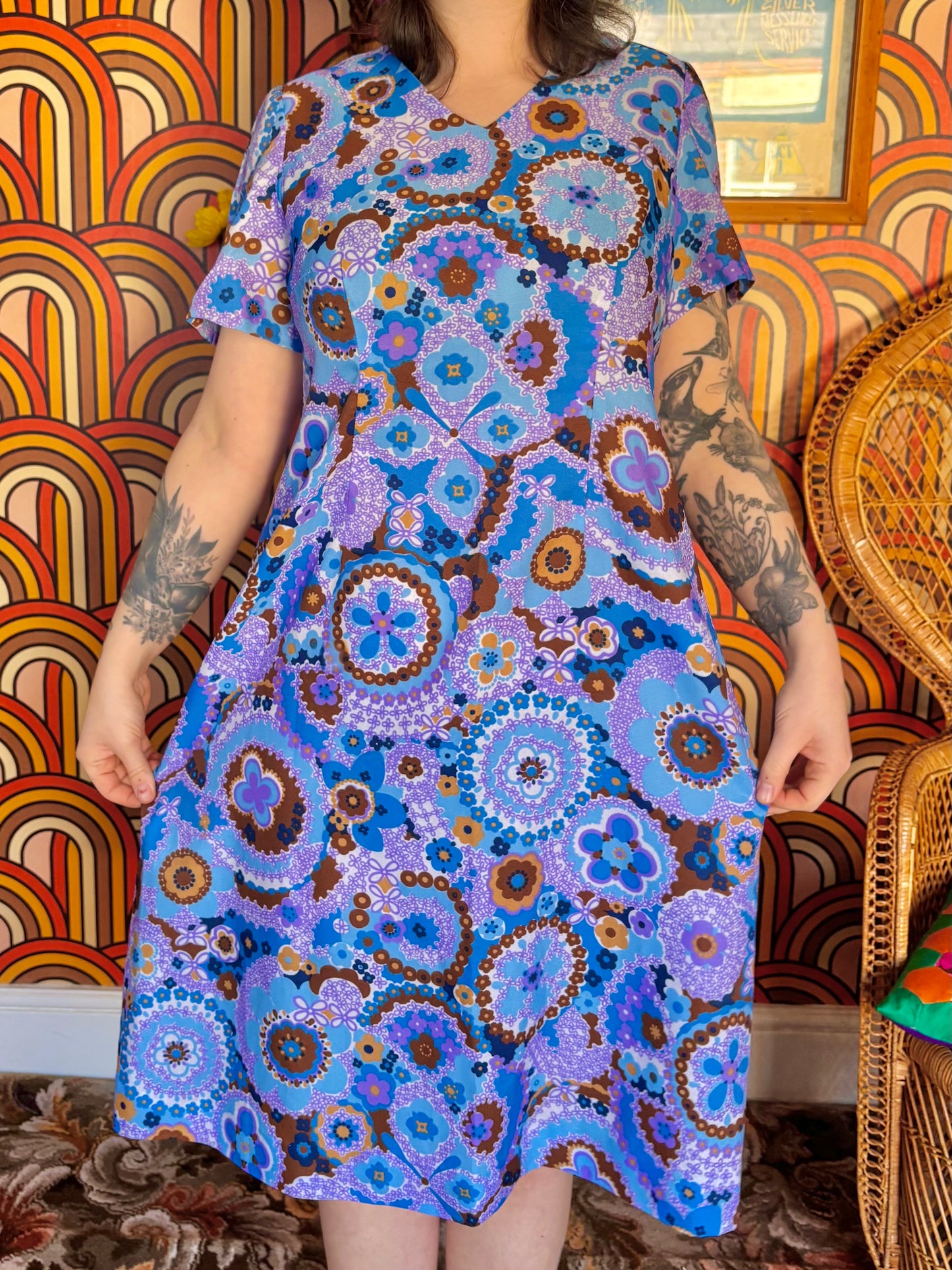 Vintage 60s Blue Psychedelic Shift Dress