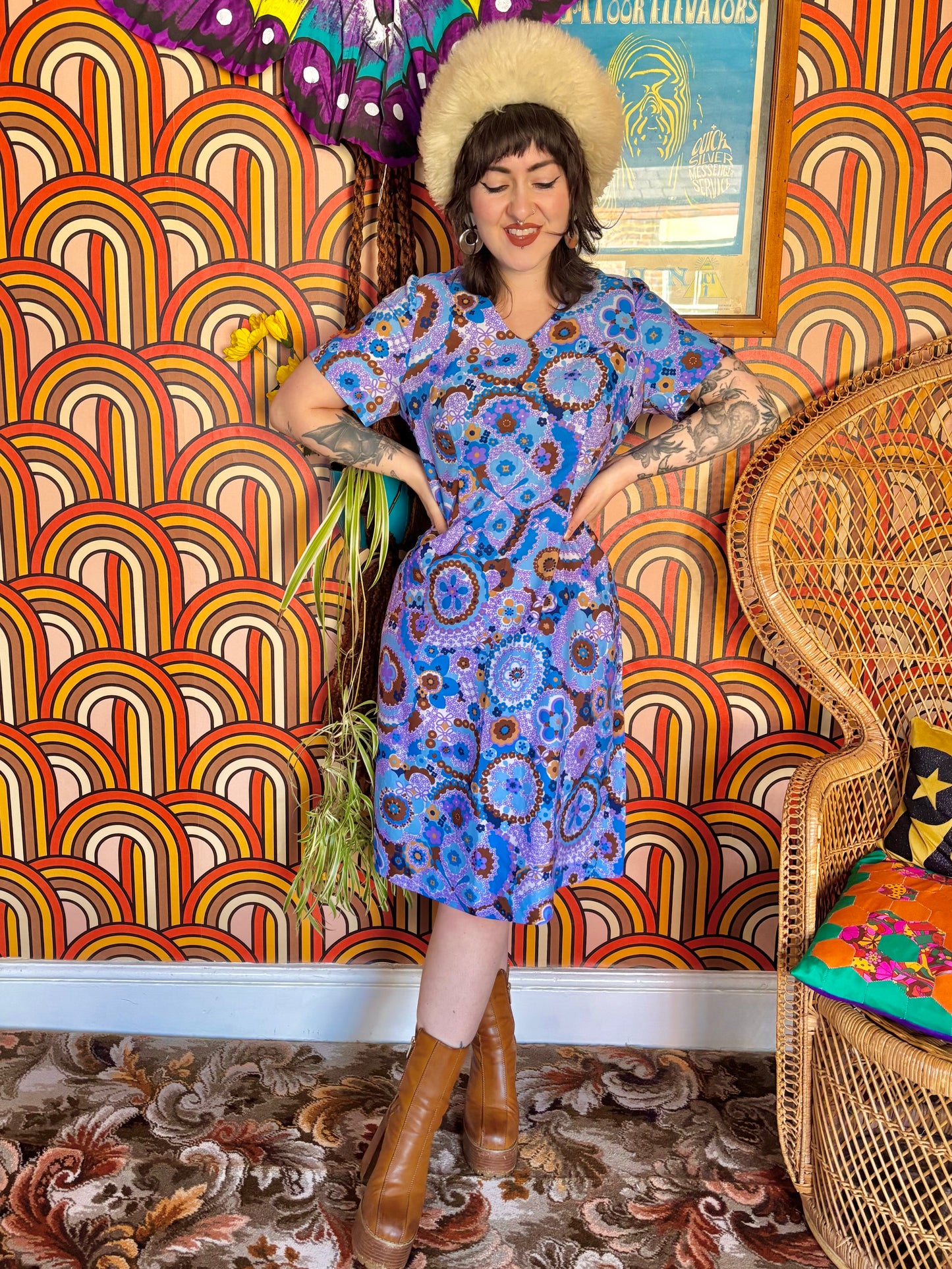 Vintage 60s Blue Psychedelic Shift Dress