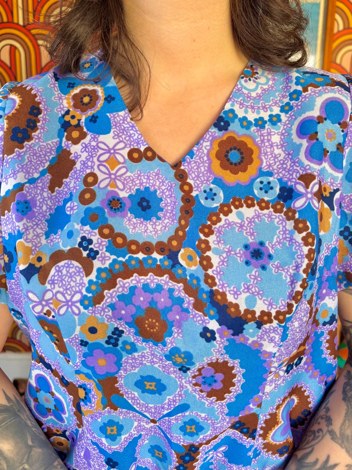 Vintage 60s Blue Psychedelic Shift Dress