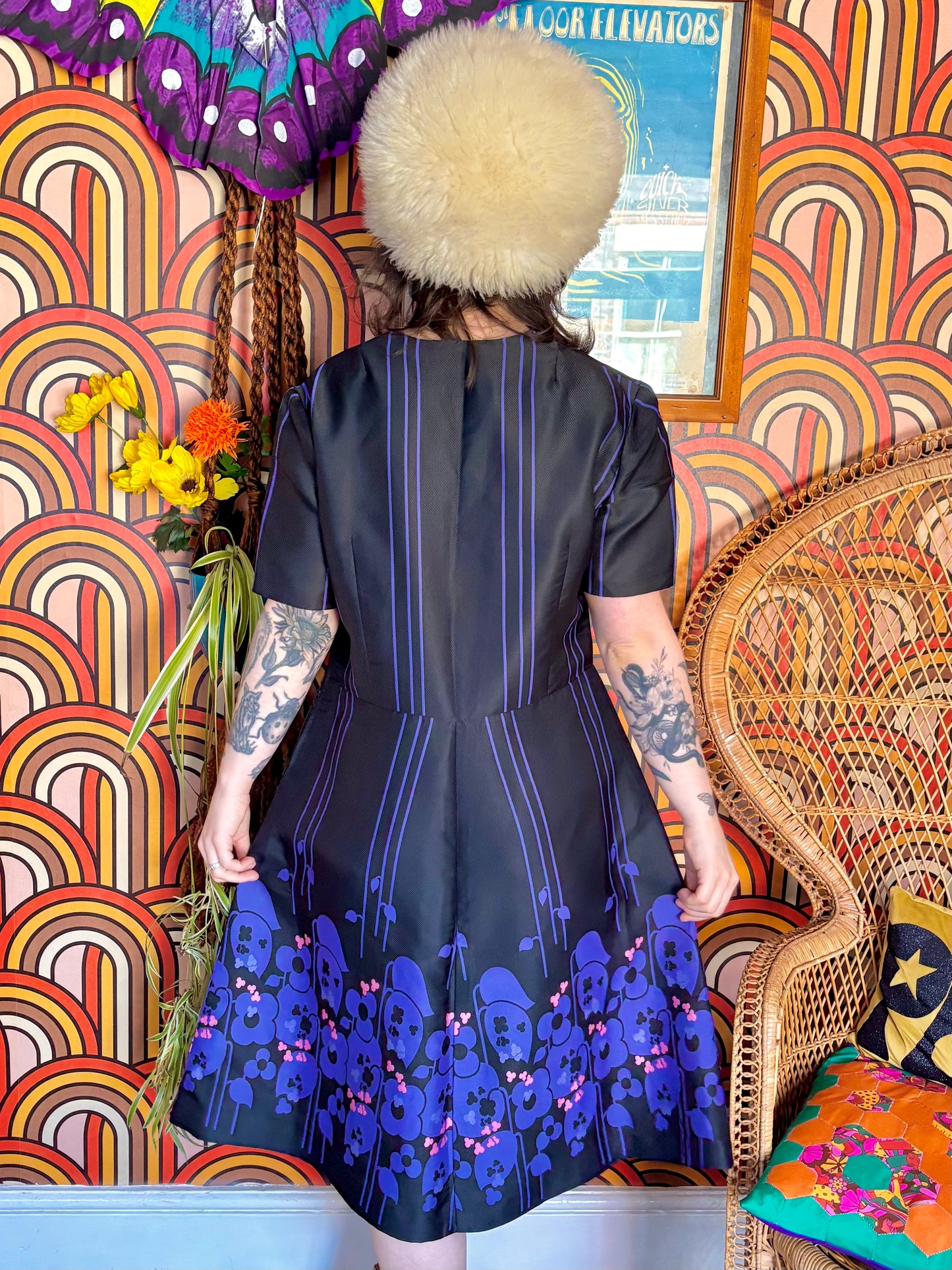 Vintage 70s Black and Purple Mod Dress