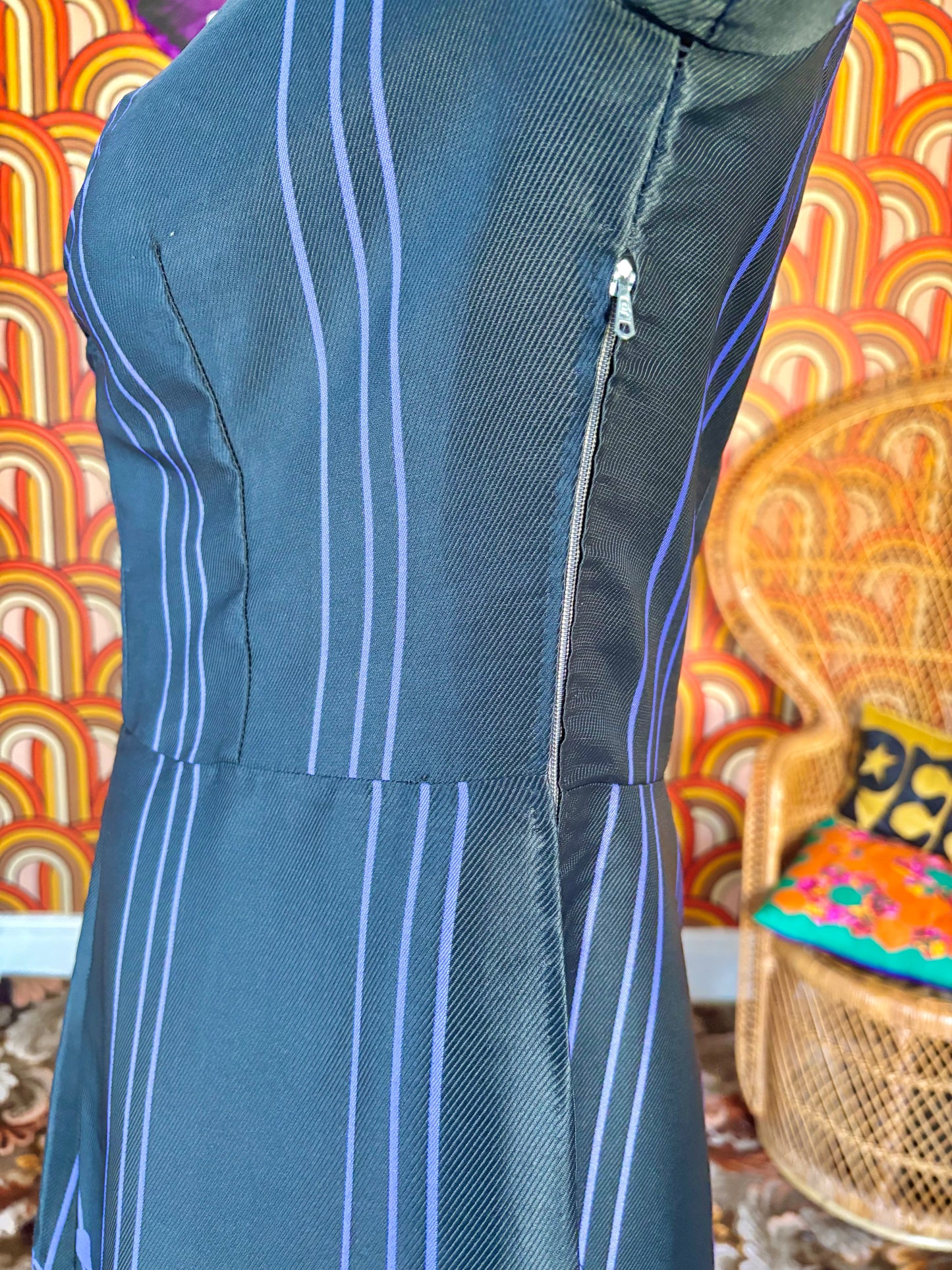 Vintage 70s Black and Purple Mod Dress