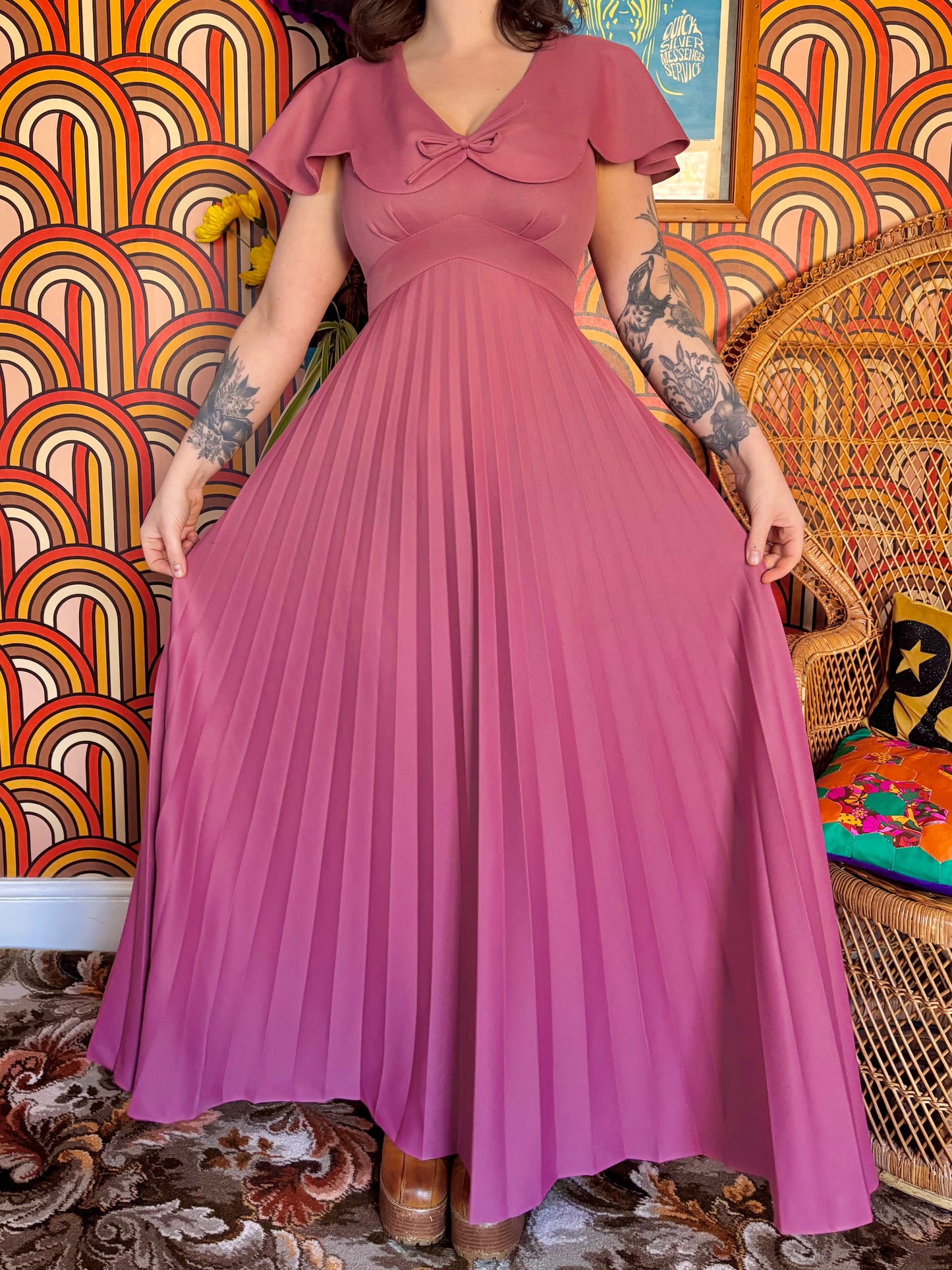 Vintage 70s Dusty Pink Maxi Dress