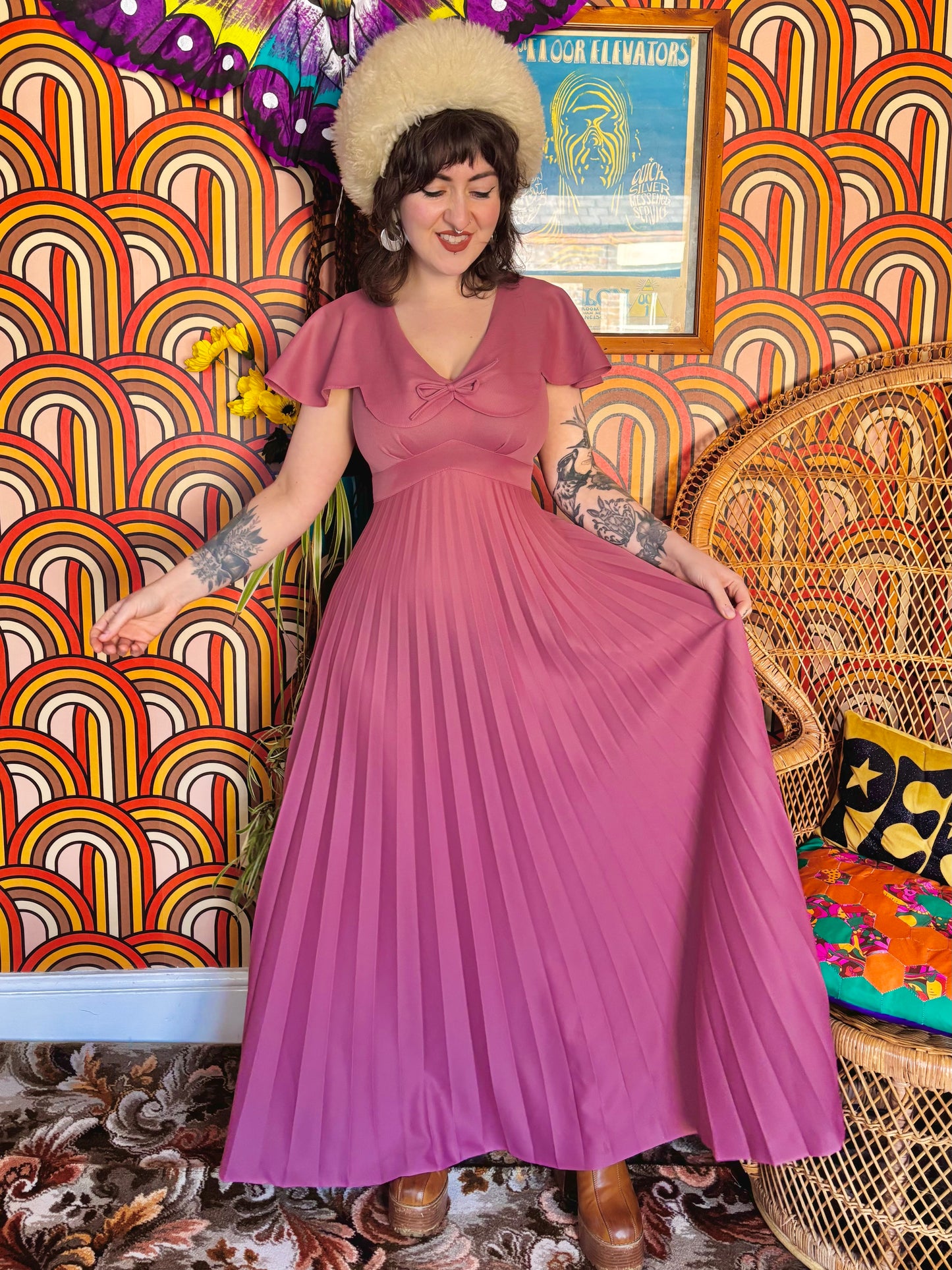 Vintage 70s Dusty Pink Maxi Dress