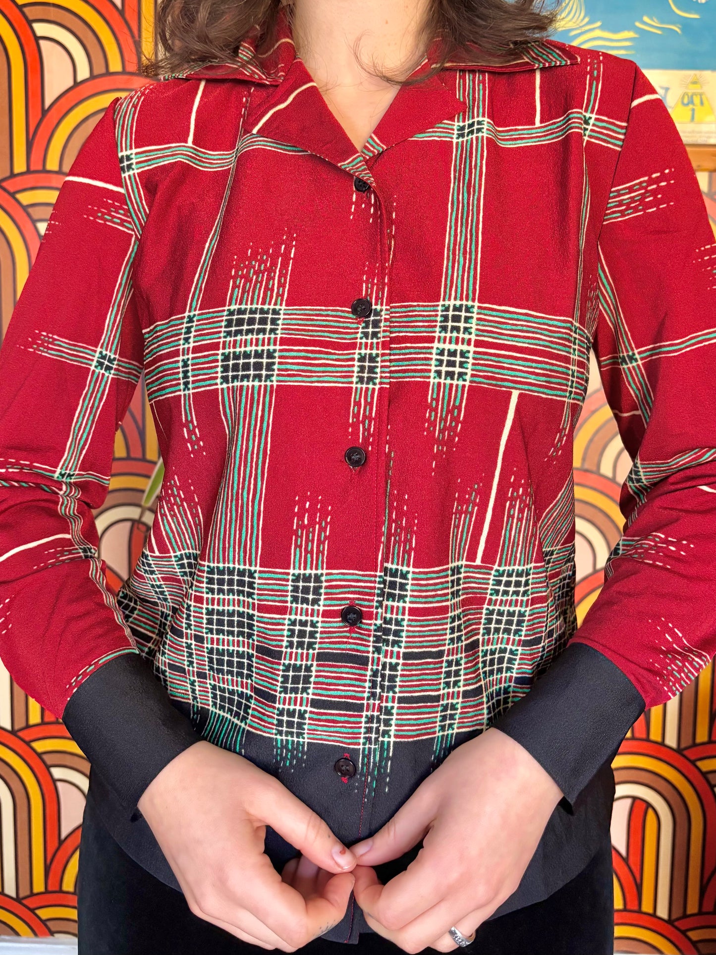 Vintage 70s Red and Black Check Print Shirt