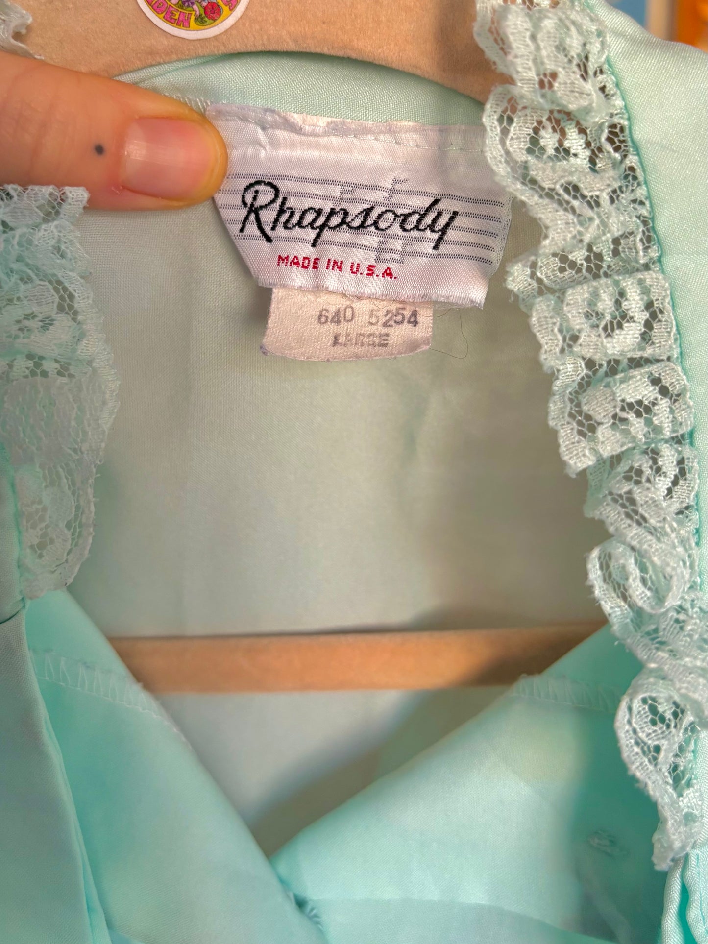 Vintage 60s Mint Blue Frill Bow Shirt