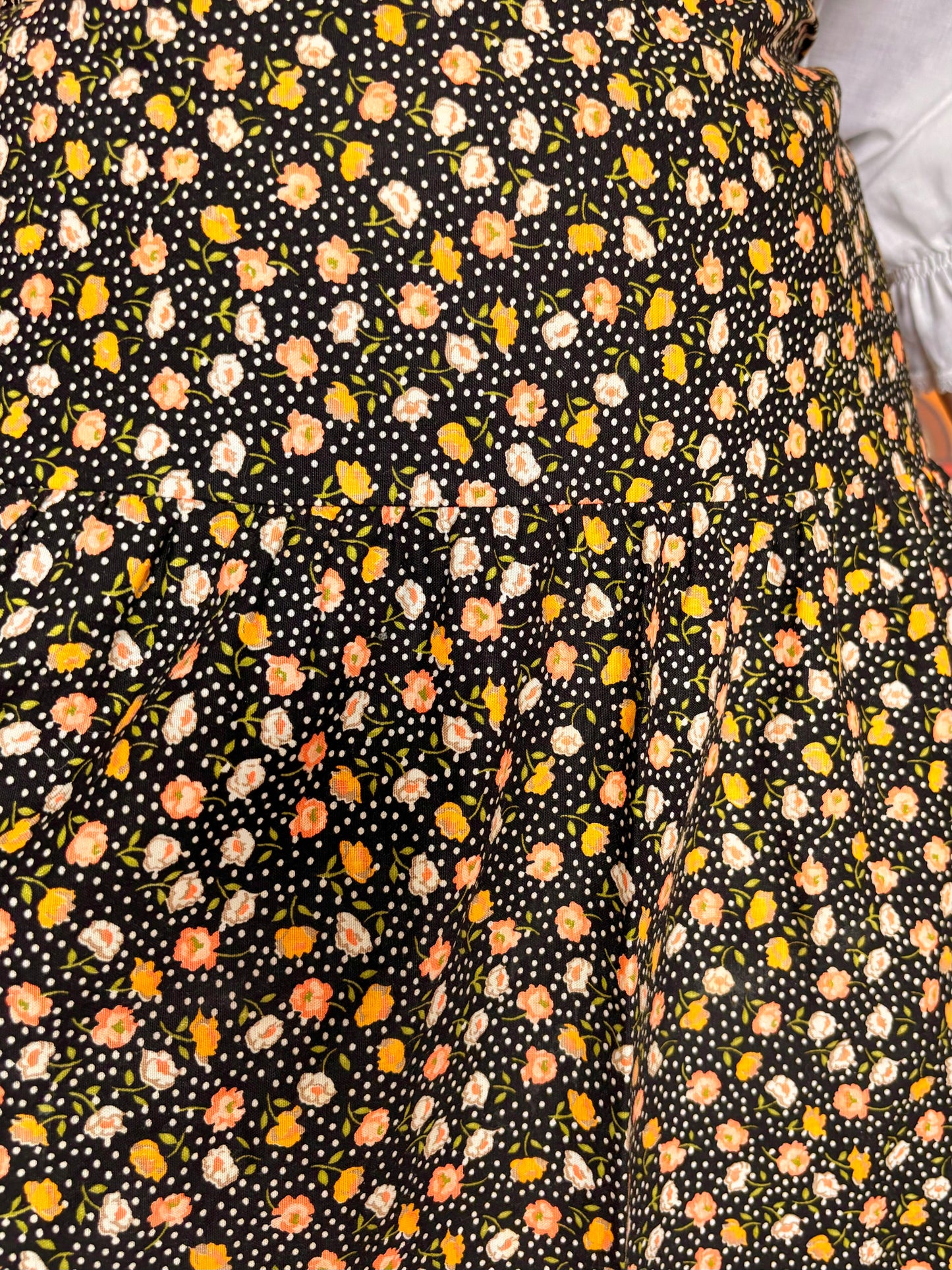 Vintage 70s Orange Betty Barclay Floral Knee Skirt