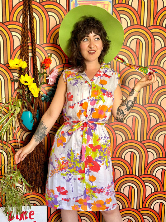 Vintage 60s Colourful Floral Knee Dress